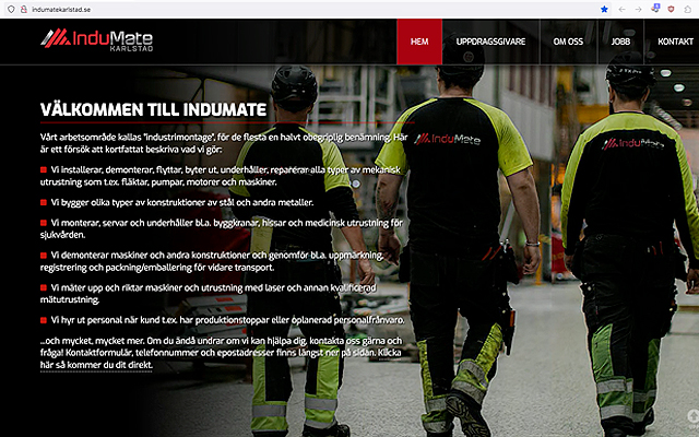 hemsida för InduMate Karlstad AB